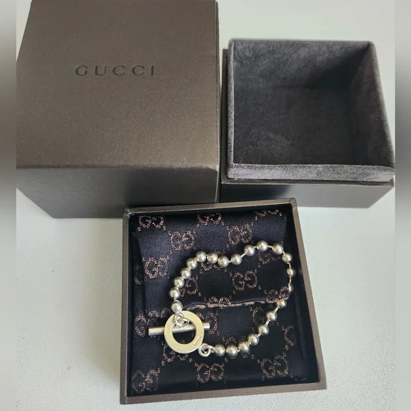 GUCCI Sterling Silver Ball Chain Toggle Bracelet full set - Picture 5 of 5